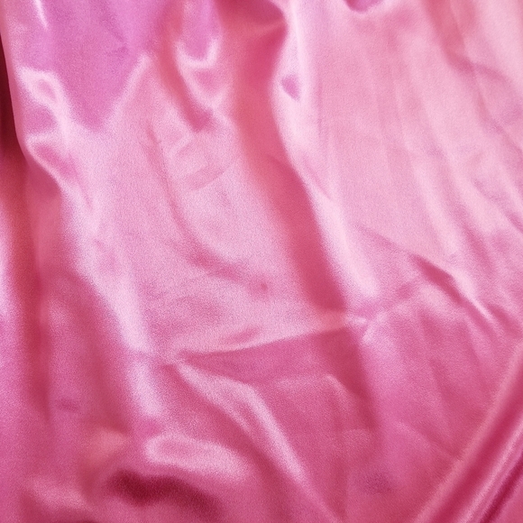 Vintage Union Made 80s Puff Sleeve Satin Pink Embrodiered Floral Midi Dress - Picture 15 of 16